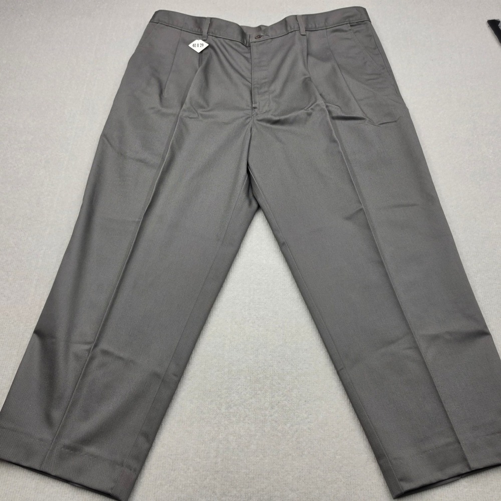 David Taylor Casual Pants Men 40x25 Gray Pleated Wrinkle Free Cotton Trousers